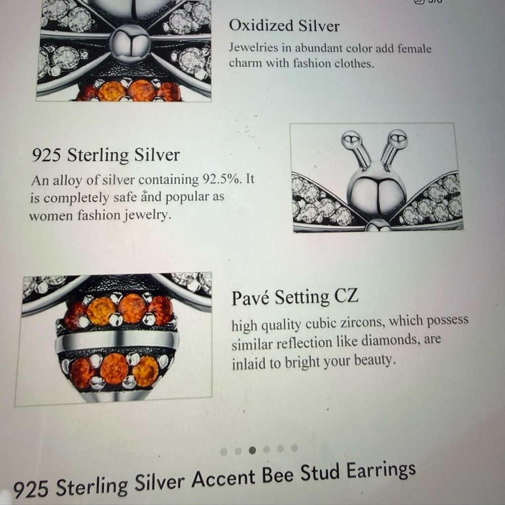 Sterling Silver Bee Earrings with Orange and Silver Accents - Picture 3 of 5